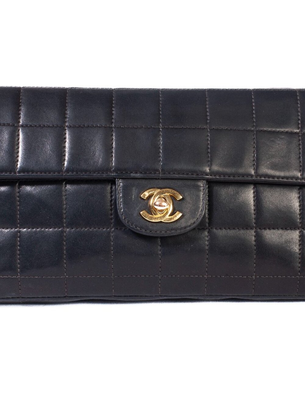 Authentic Chanel Black Lambskin Quilted Chocolate Bar Small Flap Shoulder Bag